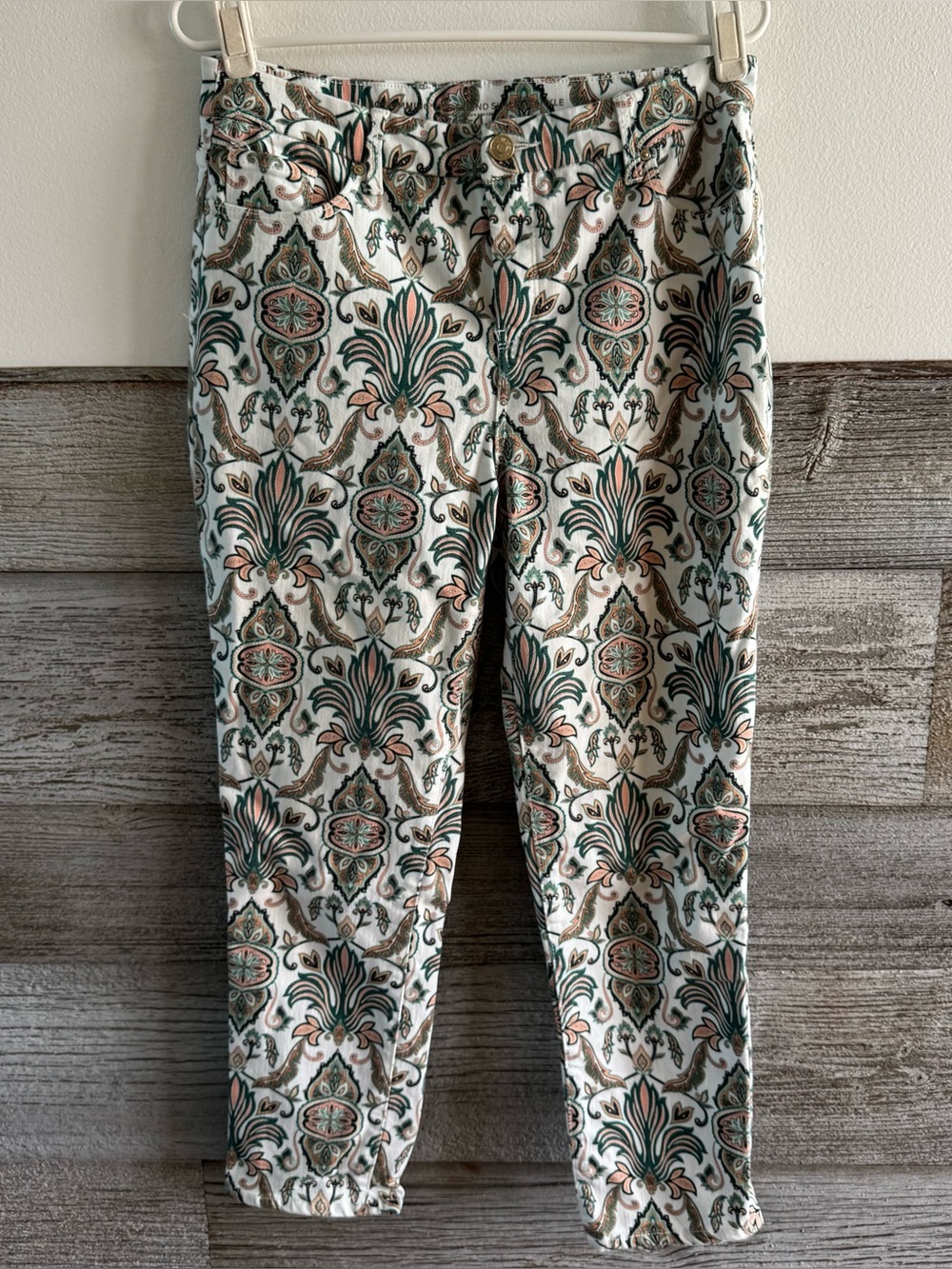 Chico’s So Slimming Cropped Pants Sz 10 Regular Paisley Ankle Crop Stretch (C1)
